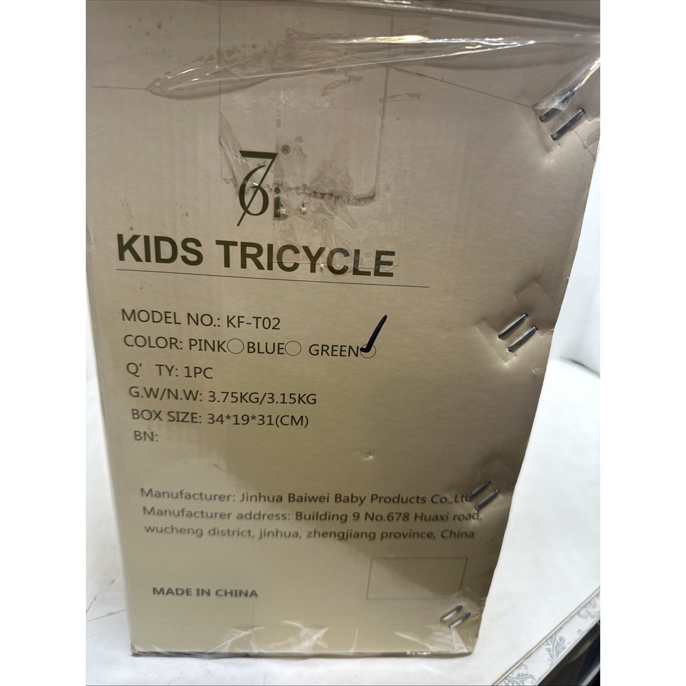 CHILDREN TRIKE Lime Green New In Box. Not Assembled. Box Has Some Damage Photos - Picture 3 of 8
